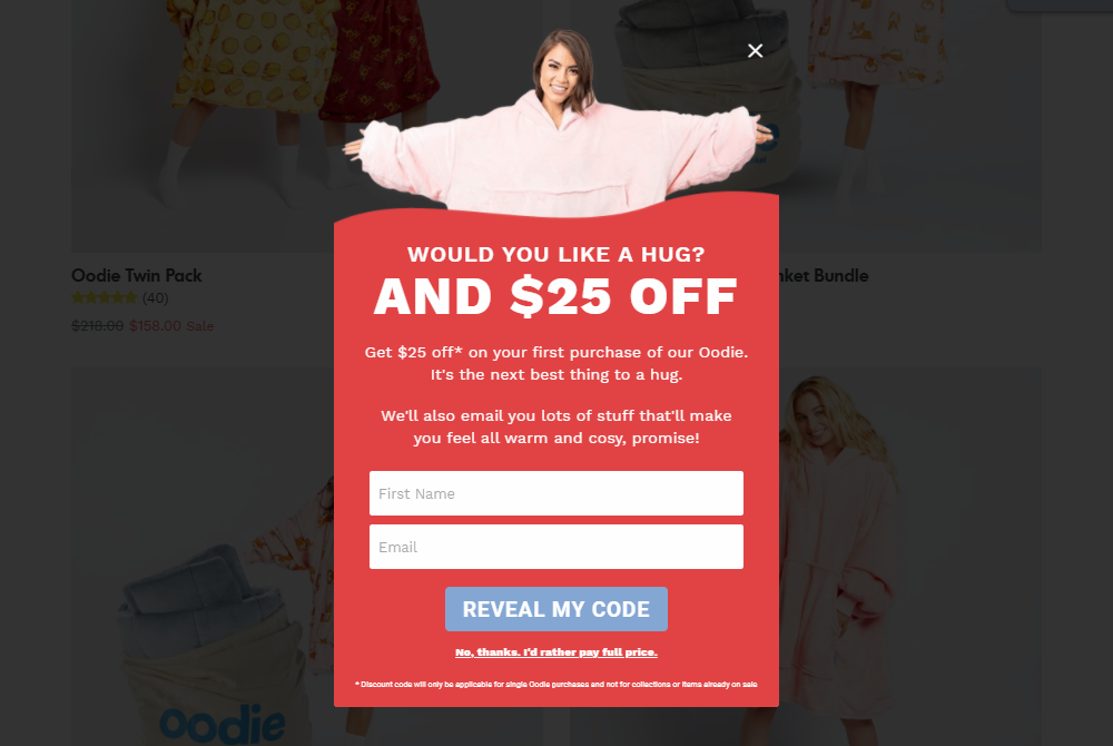 The Oodie's top-performing pop-up form designed by Chronos Agency