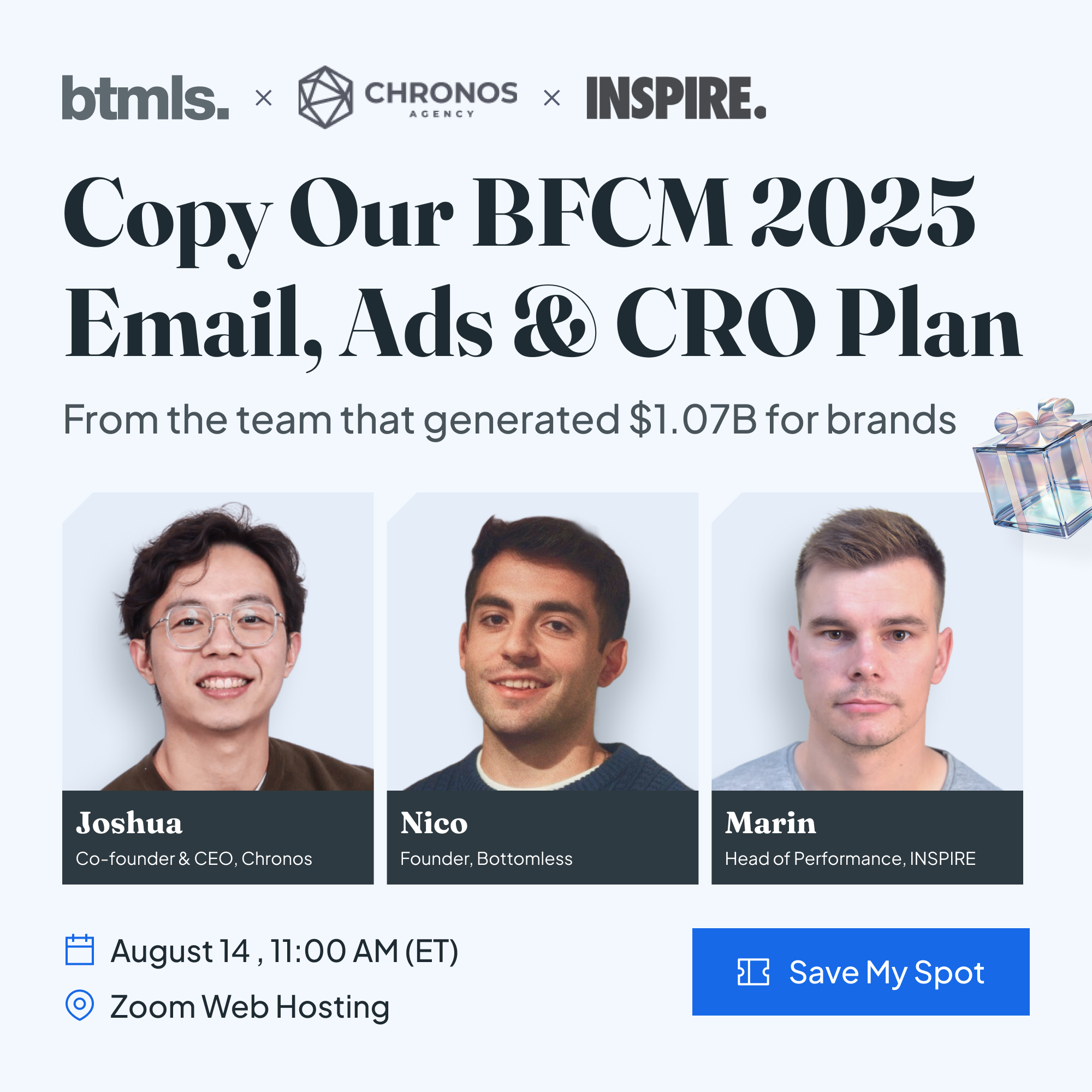 Chronos Agency BFCM 2025 webinar with Inspire Digital Group and Bottomless Labs