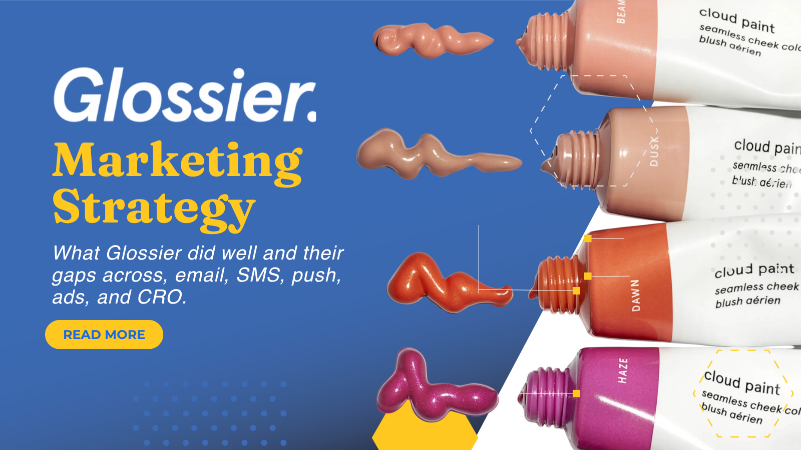 Glossier brand audit feature image showing Glossier beauty products and email SMS lifecycle findings by Chronos Agency