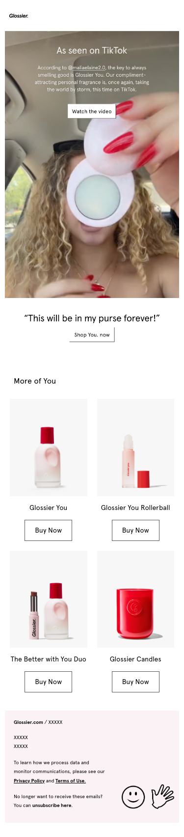 Glossier As Seen on TikTok campaign email